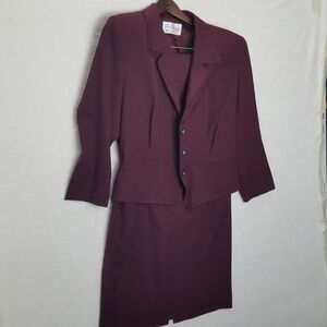 Burgundy Skirt Suit Paul Stanley‎ Blazer Pencil Career Business Vintage